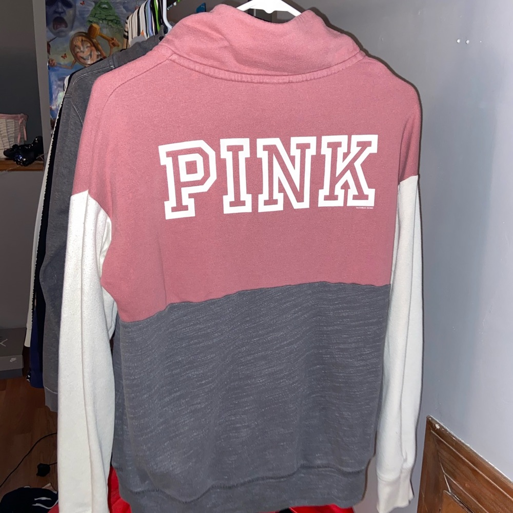 Victoria’s Secret/Pink pullover/half zip, size M and the color mauve,grey,white